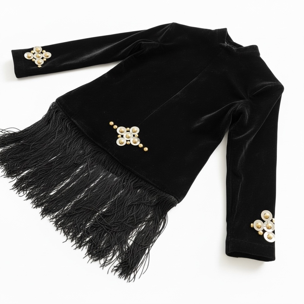 Vintage Black Velvet Top Fringe and silver and gold accents